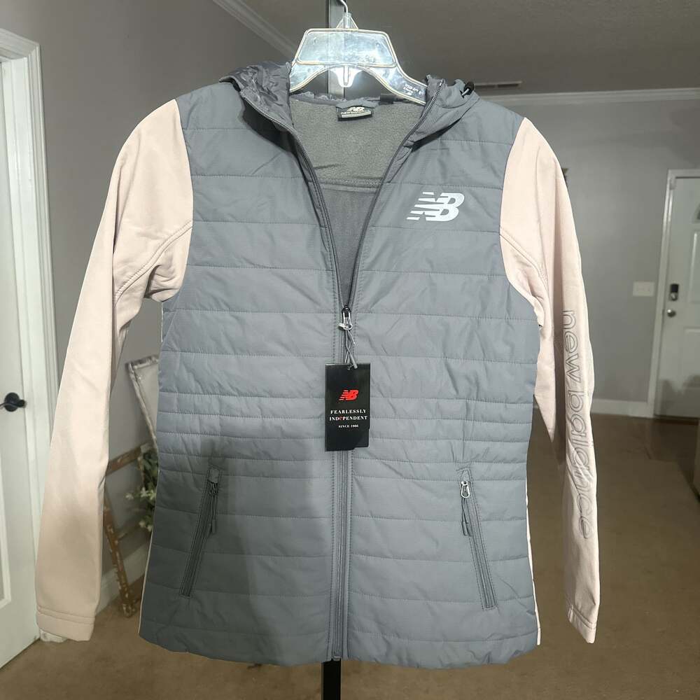New Balance Womens Grey and Pink Hooded Full Zip Jacket #43